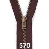 Broekrits metaal | brons fijn | 15 cm | YKK | 570 donker bruin Rits RITS - BROEK - BRONZE - 4.5 - 15CM - 570 - DARK - BROWN